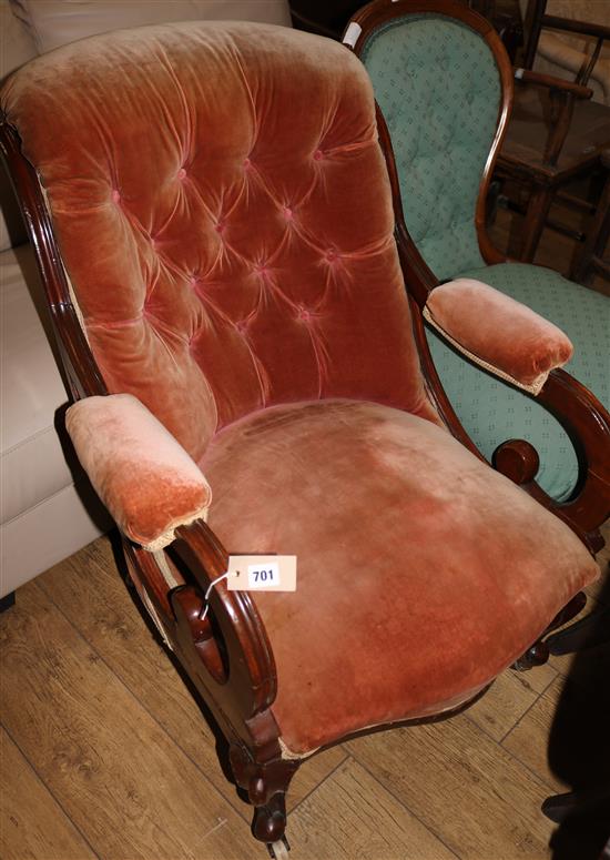 A Victorian mahogany open armchair